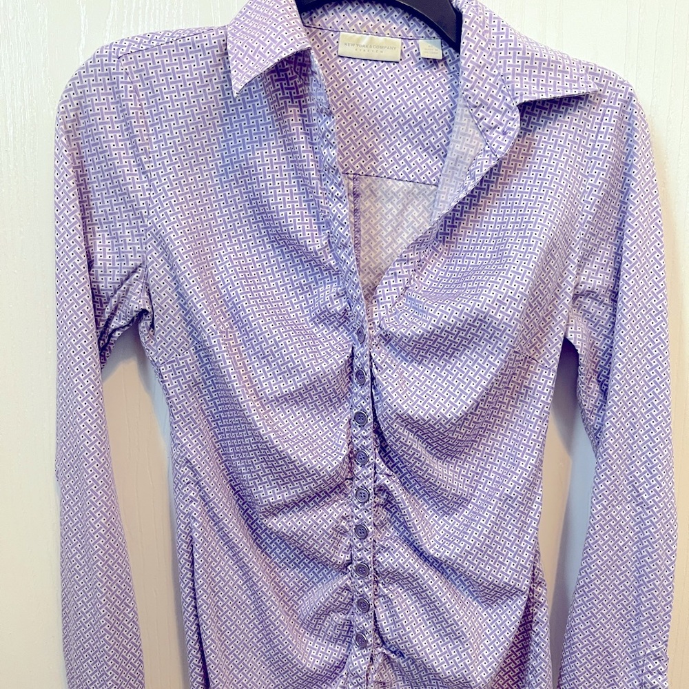 New York & Company Purple Checked Button Down Long Sleeve